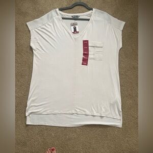 Reactrion Kenneth Cole Tunic Top Womens XL Cap Sleeve V Neck Ecru NWT HI-Lo Hem